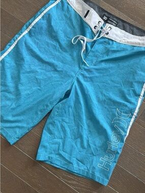Hurley Turquoise Swim Board Shorts with White Trim from Buckle 30